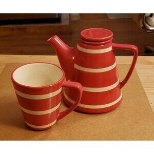 Teapot for one, cup and strainer. Great holiday colors! Preowned